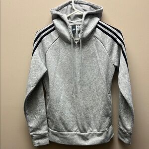 Women’s Adidas Hooded Sweatshirt, Gray with Black Stripes, Size XS
